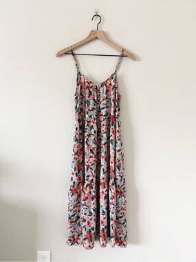 Grade & Gather Blue Pink Multi Floral Spaghetti Strap Maxi Dress Size M